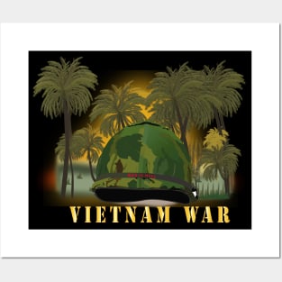 Vietnam Era Helmet Cover - Band - Front - War is Hell w Jungle - Fire w Txt Posters and Art